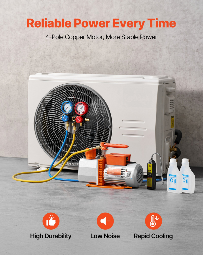 Bomba de vacío y manómetro AC, 7 CFM 3/4 HP
