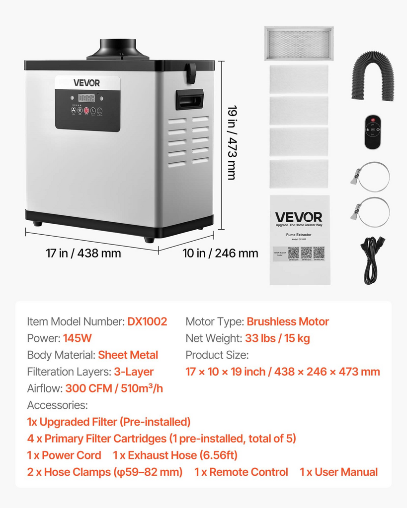 Extractor de humos de soldadura, 510 mÂ³