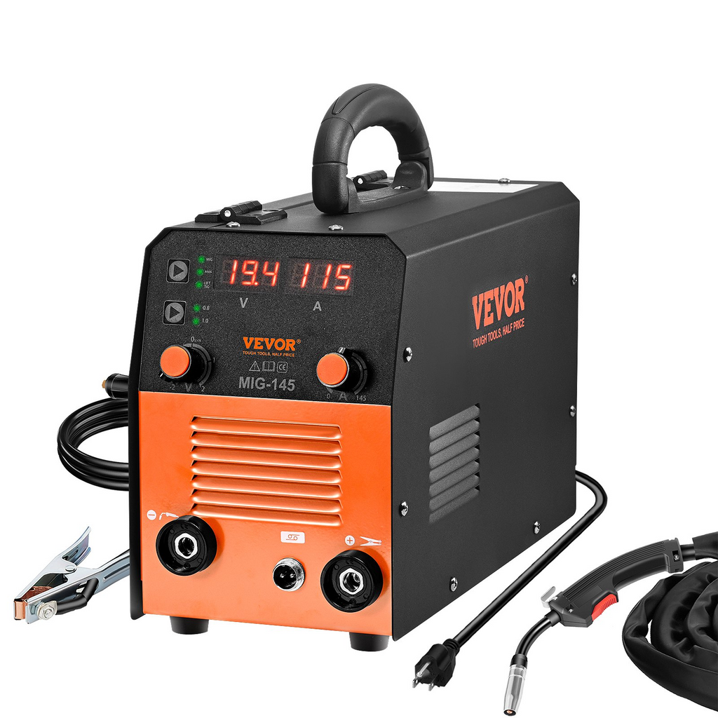 VEVOR 145Amp MIG Welder, Welding Machine 3 in 1, 110 V Flux Core/Solid Wire Welding Machine with IGBT Inverter & MIG Torch, Digital MIG/Lift TIG/Stick Multiprocess Welder