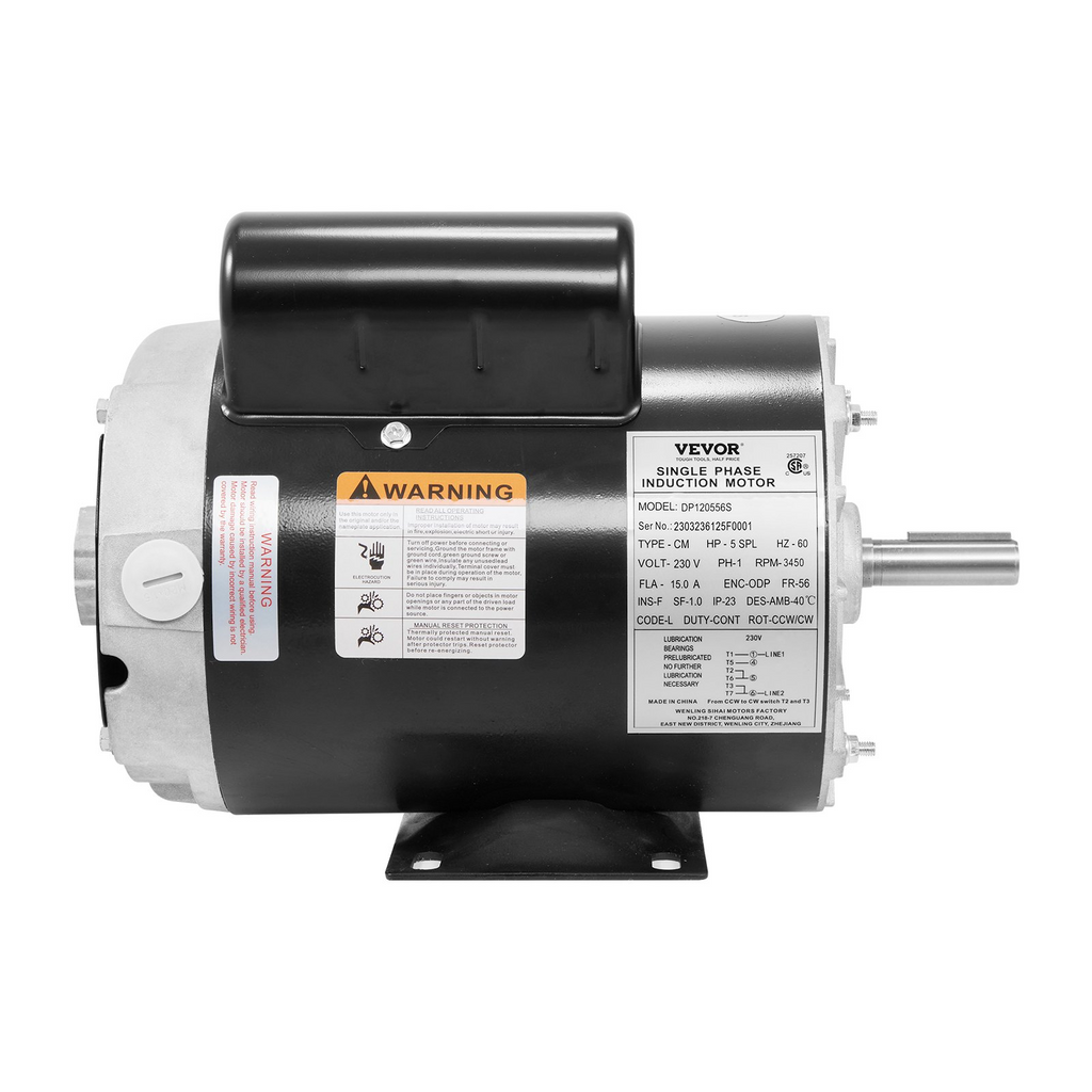 Motor de compresor de aire VEVOR 5HP SPL motor eléctrico de 230 V y 15 amperios 3450 RPM marco de 56, eje con chaveta de 5/8" longitud de eje de 1,88"