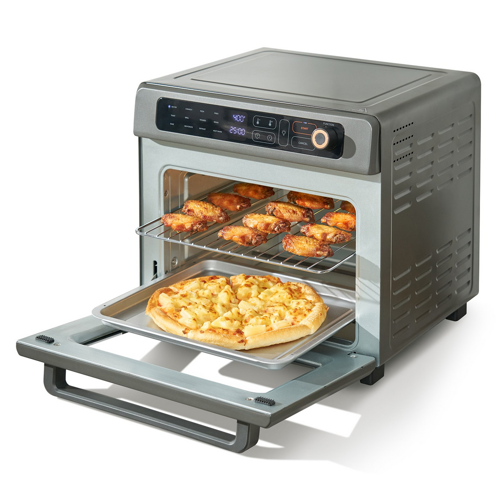 Horno tostador y freidora de aire 12 en 1 VEVOR de 25 L con convección y 1700 W incluye parrilla bandeja para pizza guantes y puede tostar 12 rebanadas o una pizza de 12 pulgadas para uso doméstico y comercial