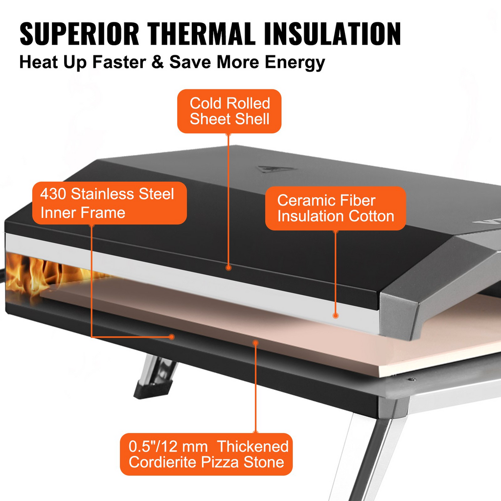 Horno de pizza a gas VEVOR, horno de pizza para exteriores de 13 pulgadas, a propano de acero inoxidable grueso con piedra para pizza,