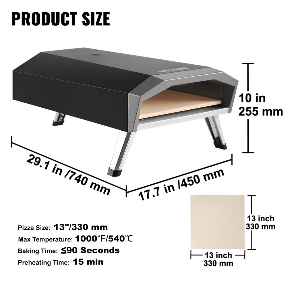 Horno de pizza a gas VEVOR, horno de pizza para exteriores de 13 pulgadas, a propano de acero inoxidable grueso con piedra para pizza,