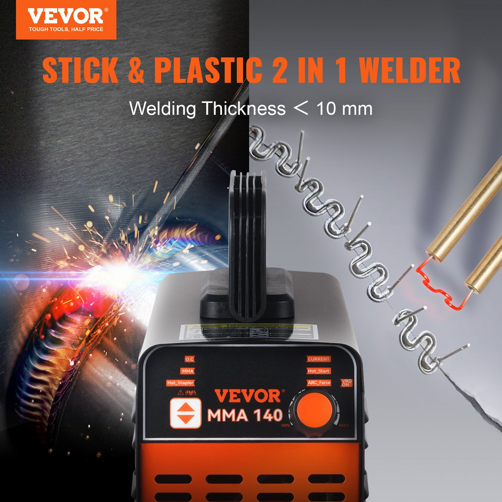 VEVOR Stick Welder, 140Amp Stick & Plastic ARC Welder Machine, 110/220V Hot Stapler with Hot Start Arc Force Anti-Stick, Plastic Welding Kit Car Bumper Repair Kit