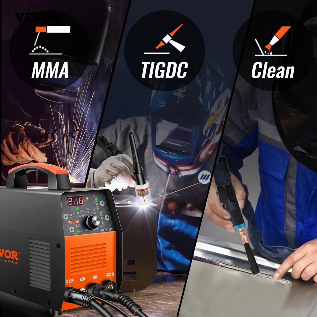 VEVOR 210Amp TIG Welder, Welder TIG 3 in 1, 110/220V Dual Voltage HF TIG/Stick/Clean Welding Machine w/USB, IGBT Inverter & Torch, Digital Arc Welder