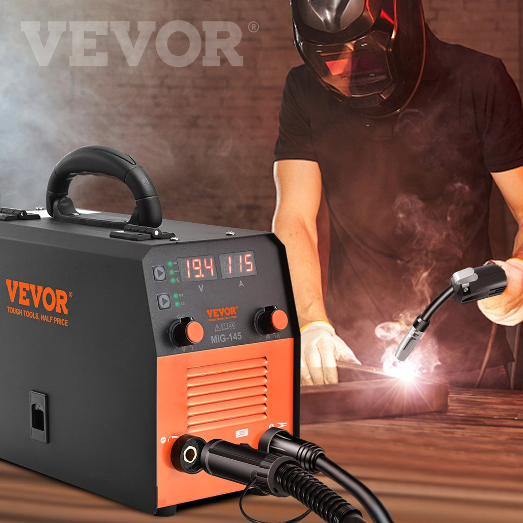 VEVOR 145Amp MIG Welder, Welding Machine 3 in 1, 110 V Flux Core/Solid Wire Welding Machine with IGBT Inverter & MIG Torch, Digital MIG/Lift TIG/Stick Multiprocess Welder