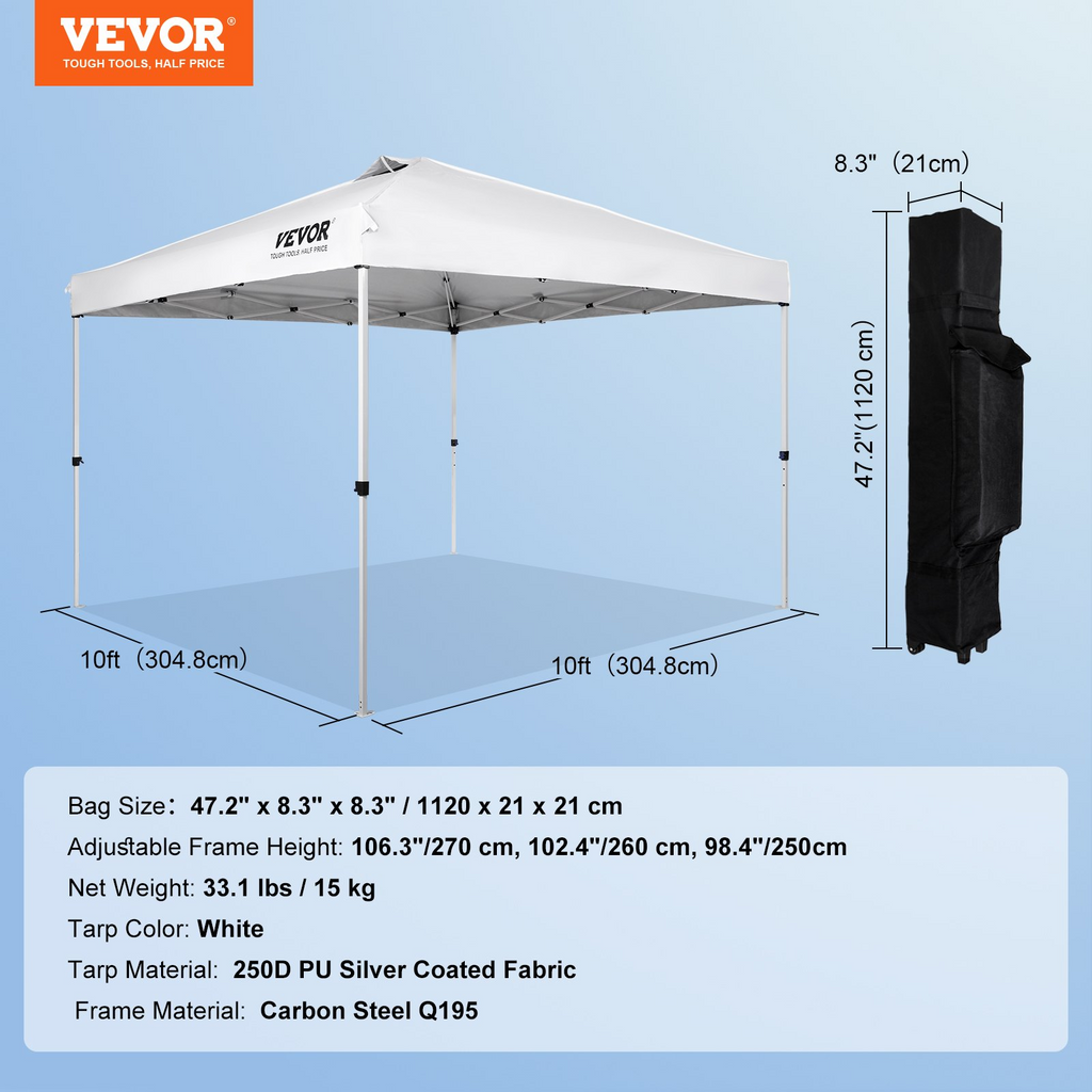 VEVOR Carpa plegable de 3 x 3 m de 250 D