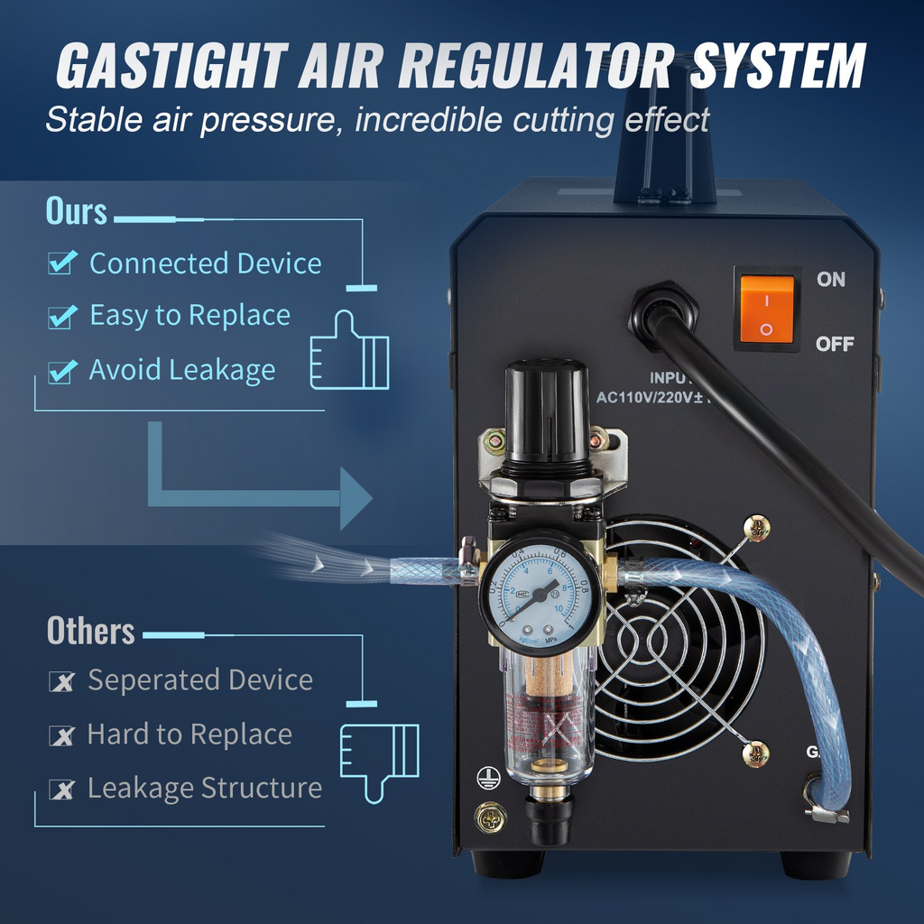 Cortadora de plasma VEVOR, 50 A, máquina de corte por aire con arco piloto sin contacto y antorcha, equipo de corte de metal con inversor IGBT de CA de voltaje dual de 110 V/220 V para corte limpio de aluminio y acero inoxidable de 1/2"