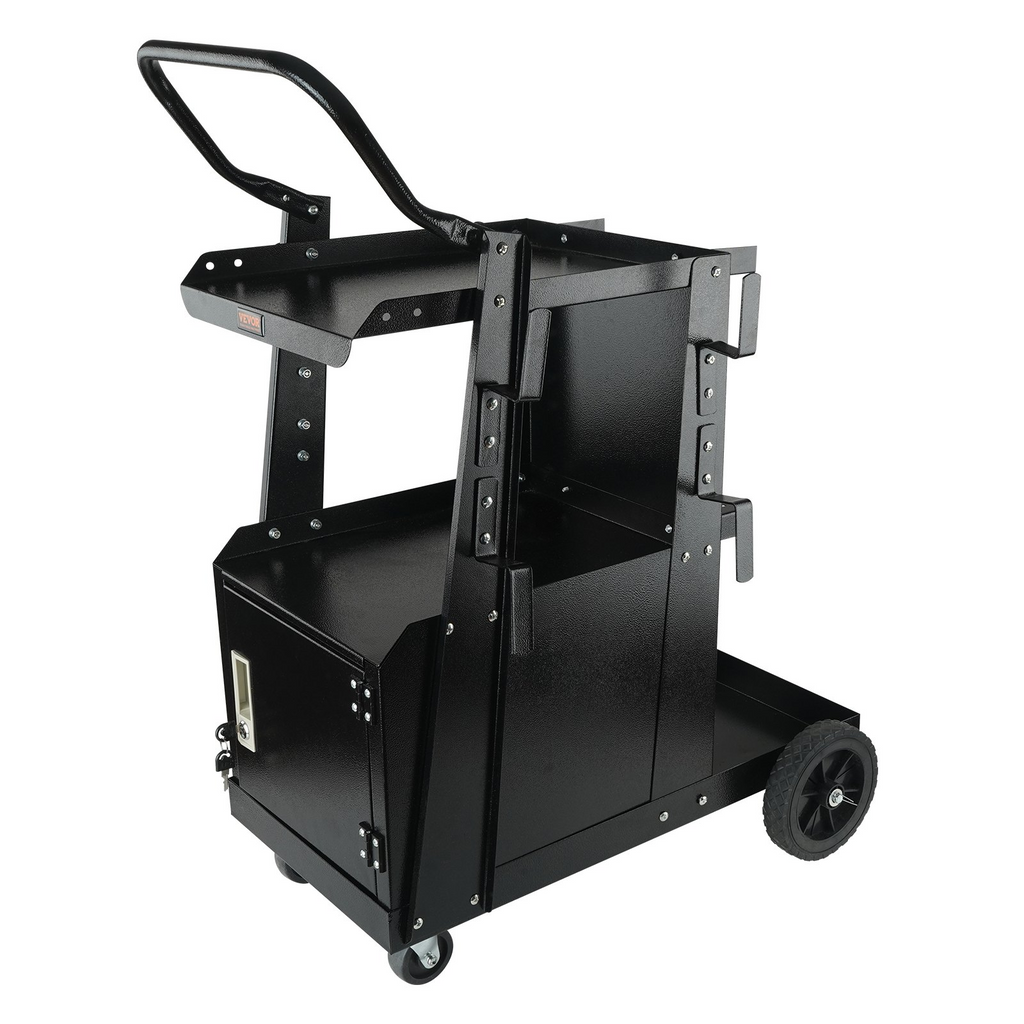 VEVOR Welding Cart, 2-Tier Heavy Duty Welder Cart with Anti-Theft Lockable Cabinet, 265LBS Weight Capacity, 360° Swivel Wheels, Tank Storage Safety Chains, Welding Cabinet for TIG, ARC, Plasma Cutter