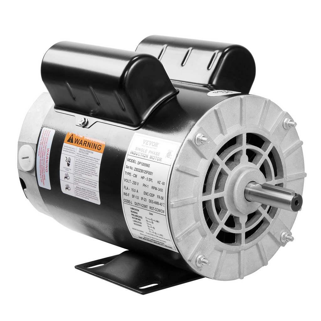 Motor de compresor de aire VEVOR 5HP SPL motor eléctrico de 230 V y 15 amperios 3450 RPM marco de 56, eje con chaveta de 5/8" longitud de eje de 1,88"