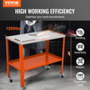 VEVOR 36" x 18" Welding Table, 1200lbs Load Capacity Steel Welding Workbench Table on Wheels, Portable Work Bench with Braking Lockable Casters, 4 Tool Slots, 5/8-inch Fixture Holes, Tool Tray