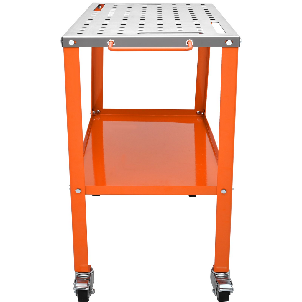 VEVOR 36" x 18" Welding Table, 1200lbs Load Capacity Steel Welding Workbench Table on Wheels, Portable Work Bench with Braking Lockable Casters, 4 Tool Slots, 5/8-inch Fixture Holes, Tool Tray