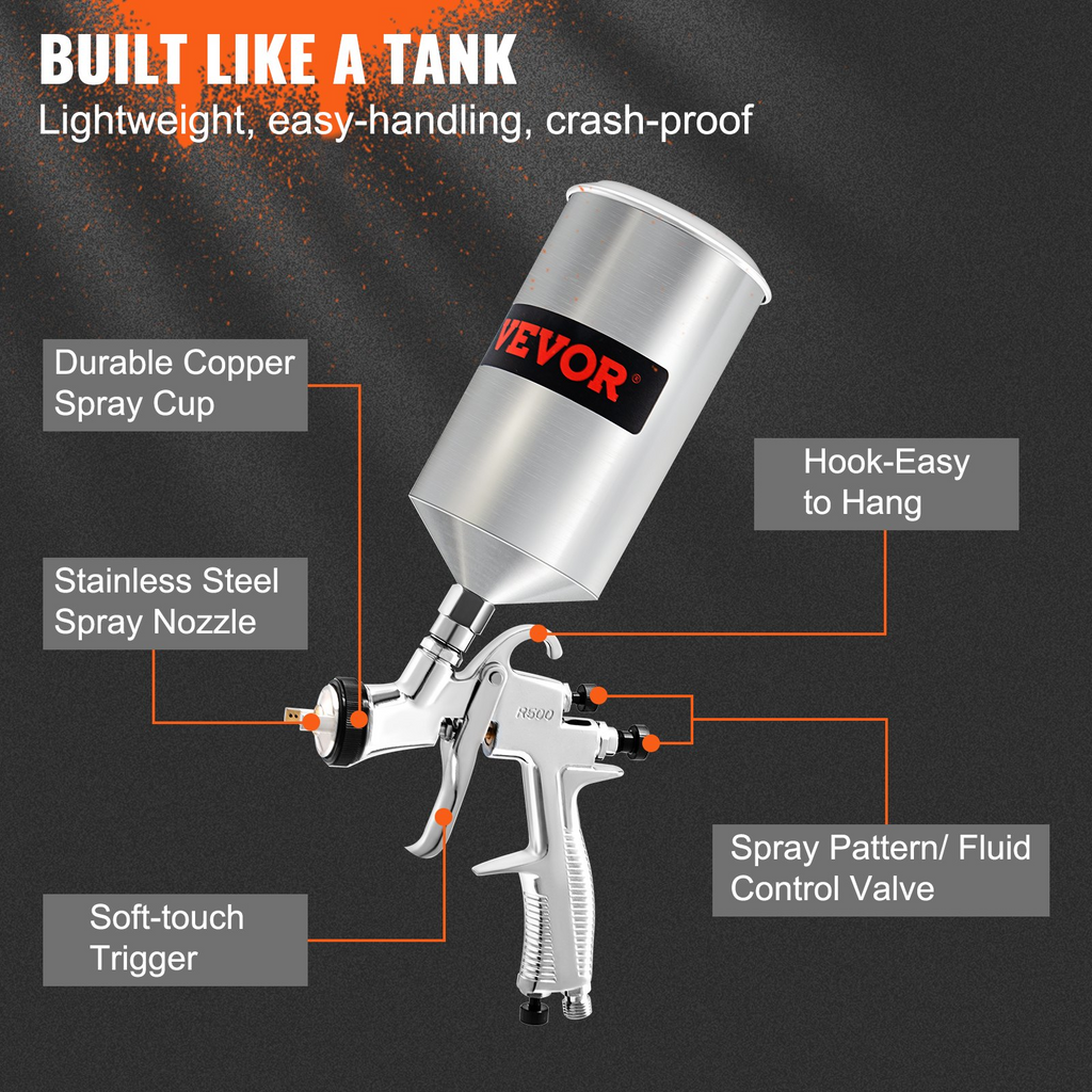 Pistola pulverizadora de aire VEVOR   boquillas de acero inoxidable de 1,3 mm 1,4 mm y 1,8 mm