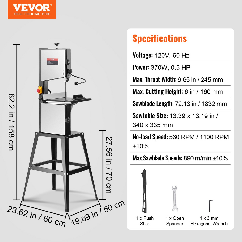 Sierra de cinta VEVOR con soporte 10 pulgadas, 560 y 1100 RPM