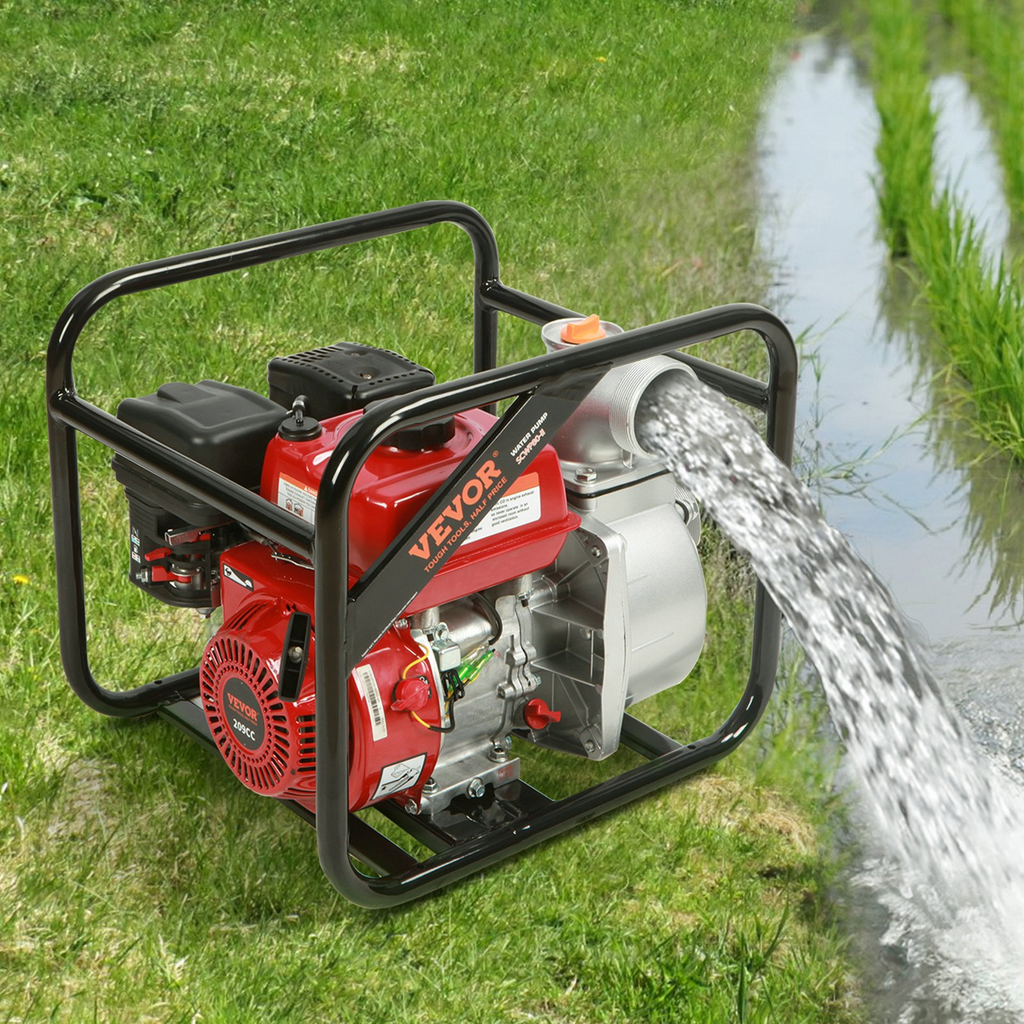 Bomba de agua con motor de gasolina VEVOR 3"  7 HP 265 GPM elevación de 142 pies succión de 22 pies de 4 tiempos portátil de alta presión con manguera de 25 pies para riego de piscina