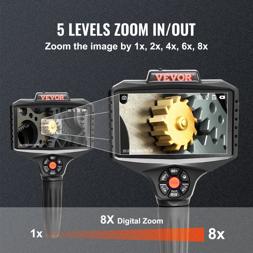 VEVOR - Cámara de inspección con boroscopio de triple lente pantalla IPS de 5" con luces zoom 8X pantalla dividida HD de 1080P 10 luces LED