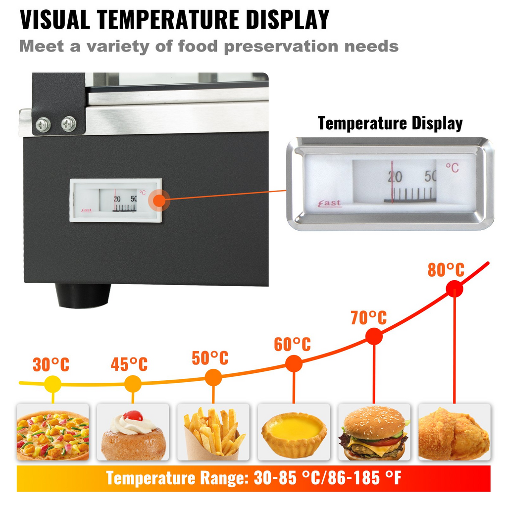 Calentador de alimentos comercial VEVOR 3 niveles calentador de pizza de 1800 W con calefacción 3D iluminación de 3 colores