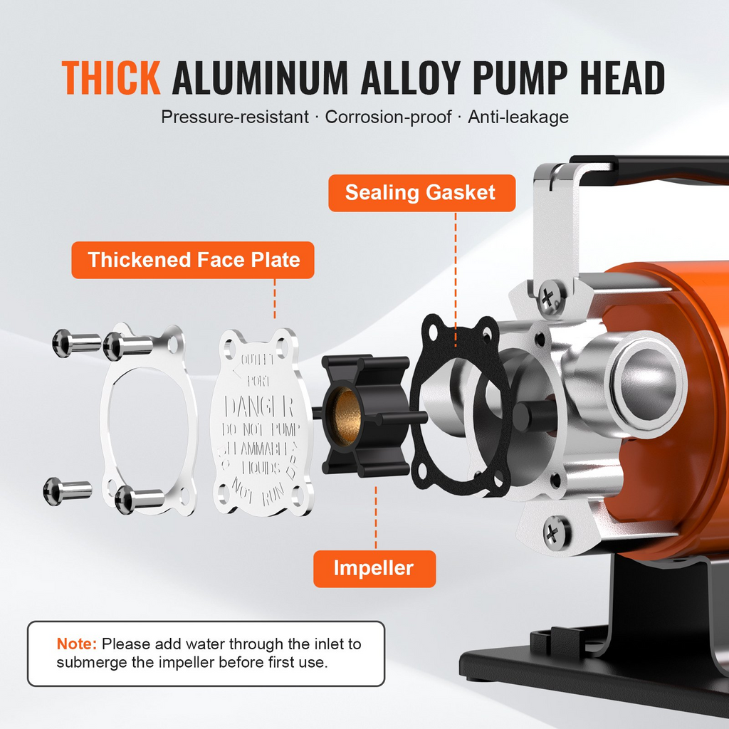 Bomba de transferencia de agua VEVOR 12 V CC 360 GPH 1/10 HP eléctrica portátil para uso general con kit de manguera de succión de 6 pies impulsor filtro de succión