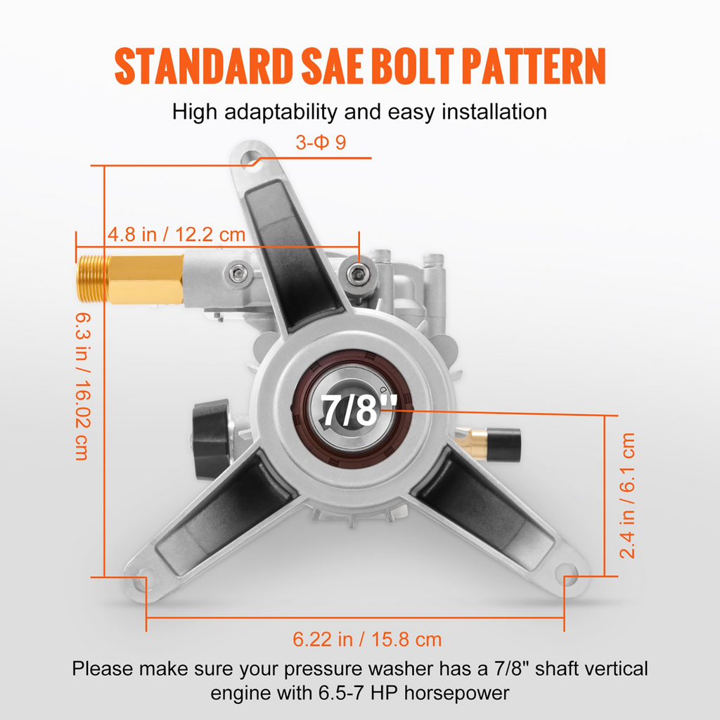 Bomba para hidrolavadora VEVOR eje vertical de 7/8" 3400 PSI 2,5 GPM