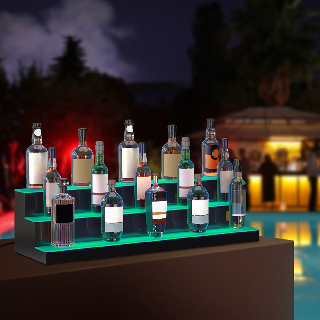 VEVOR Estante de exhibición de botellas de licor iluminado con LED 3 niveles de 40 pulgadas