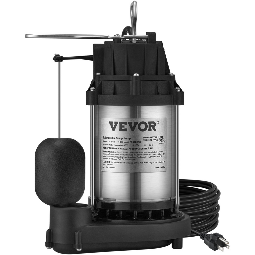 Bomba de sumidero sumergible VEVOR 1/2 HP 4320GPH