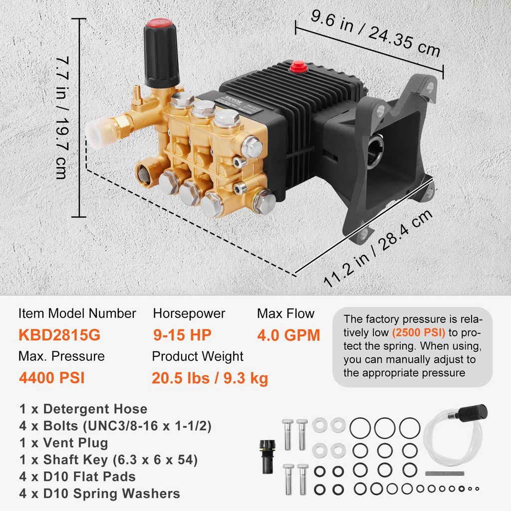 Bomba para hidrolavadora VEVOR émbolo triple horizontal con eje de 1" 4400 PSI caudal de 4 GPM compatible con modelos Simpson MorFlex 40224 40225 40226