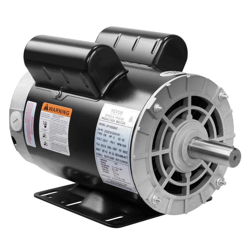 Motor de compresor de aire VEVOR de 5 HP  230 V y 22 A marco de 3450 RPM y 56 Hz eje con chaveta de 7/8" longitud de eje de 2,25"