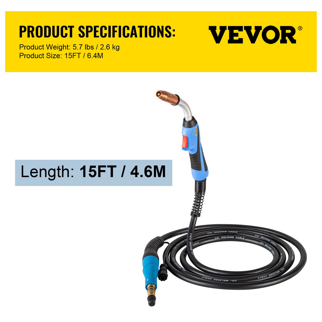 VEVOR Mig Welding Gun 250Amp 15Ft, fit for Torch Welder Gun Miller Welding Gun M-25 Welding Torch Stinger Replacement fit for Miller M-25 Part Number 169598 fit 0.030"-0.035" Wire