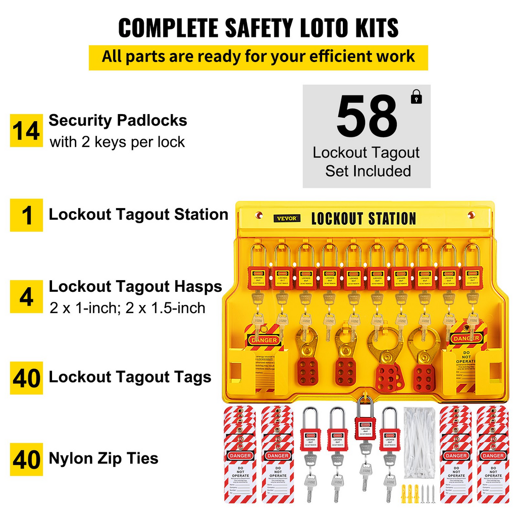 Kits de bloqueo y etiquetado de 58 piezas. El kit