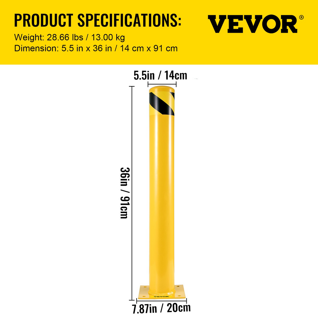 VEVOR - Poste de seguridad de 36 pulgadas de alto de 5,5 pulgadas de diámetro