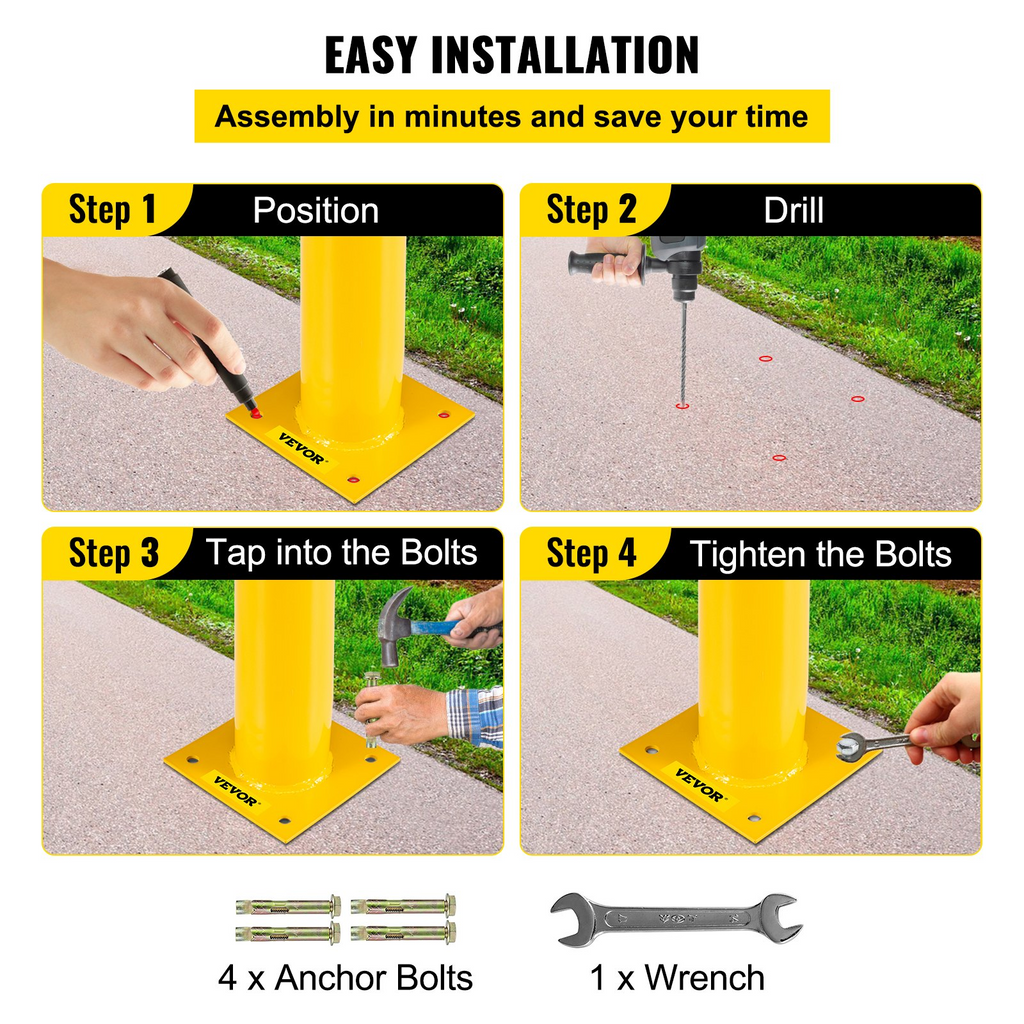 Bolardo de seguridad de 42" x 4,5" bolardo de seguridad de 4-1/2" de diámetro exterior y 42" de altura