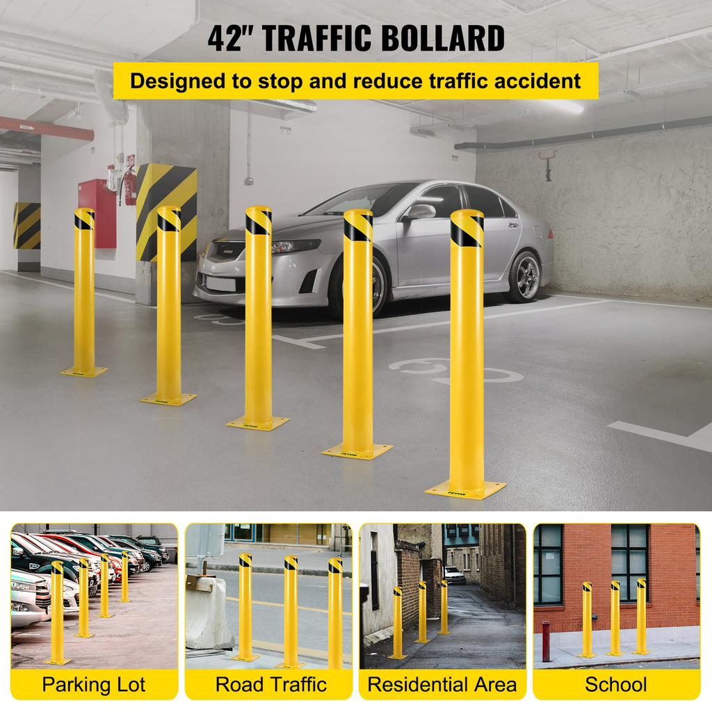 VEVOR - Bolardo de seguridad de 42" x 5,5" bolardo de seguridad de 5-1/2" de diámetro exterior y 42" de altura con 4 pernos de anclaje gratuitos