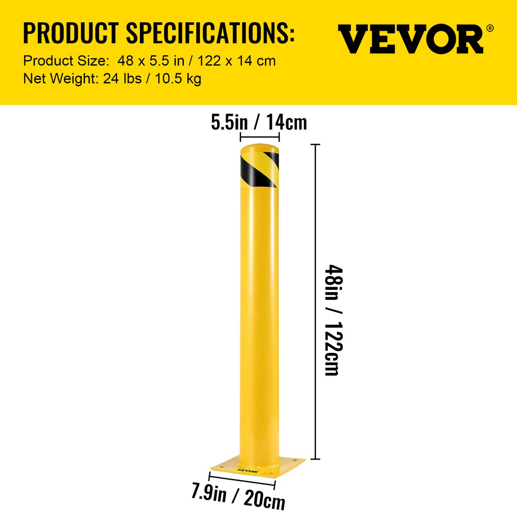 VEVOR - Bolardo de seguridad de 48" x 5,5" de 5-1/2" de diámetro exterior y 48" de altura