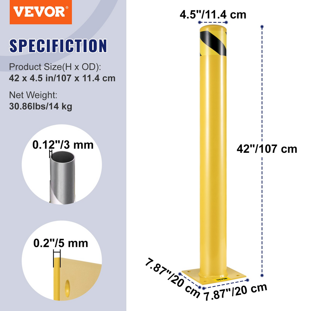 VEVOR - Bolardo de seguridad poste de bolardo de 42 pulgadas de altura  de 4,5 pulgadas de diámetro con 8 pernos de anclaje