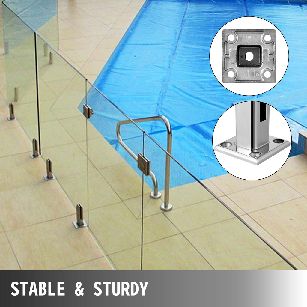 VEVOR Glass Railing Clamp 4PCS, Glass Railing 3.8x3.8x6.3 inch, 304 Stainless Steel Glass Clamp for Glass Thickness 3/10" (8 mm) to 1/2" (12 mm), Balcony, Garden, Deck Handrail, Stair (Sliver)