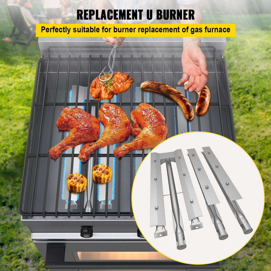 Repuestos para quemadores de barbacoa VEVOR kit con quemador de acero inoxidable 3 paquetes con aleta de aire para parrillas a gas