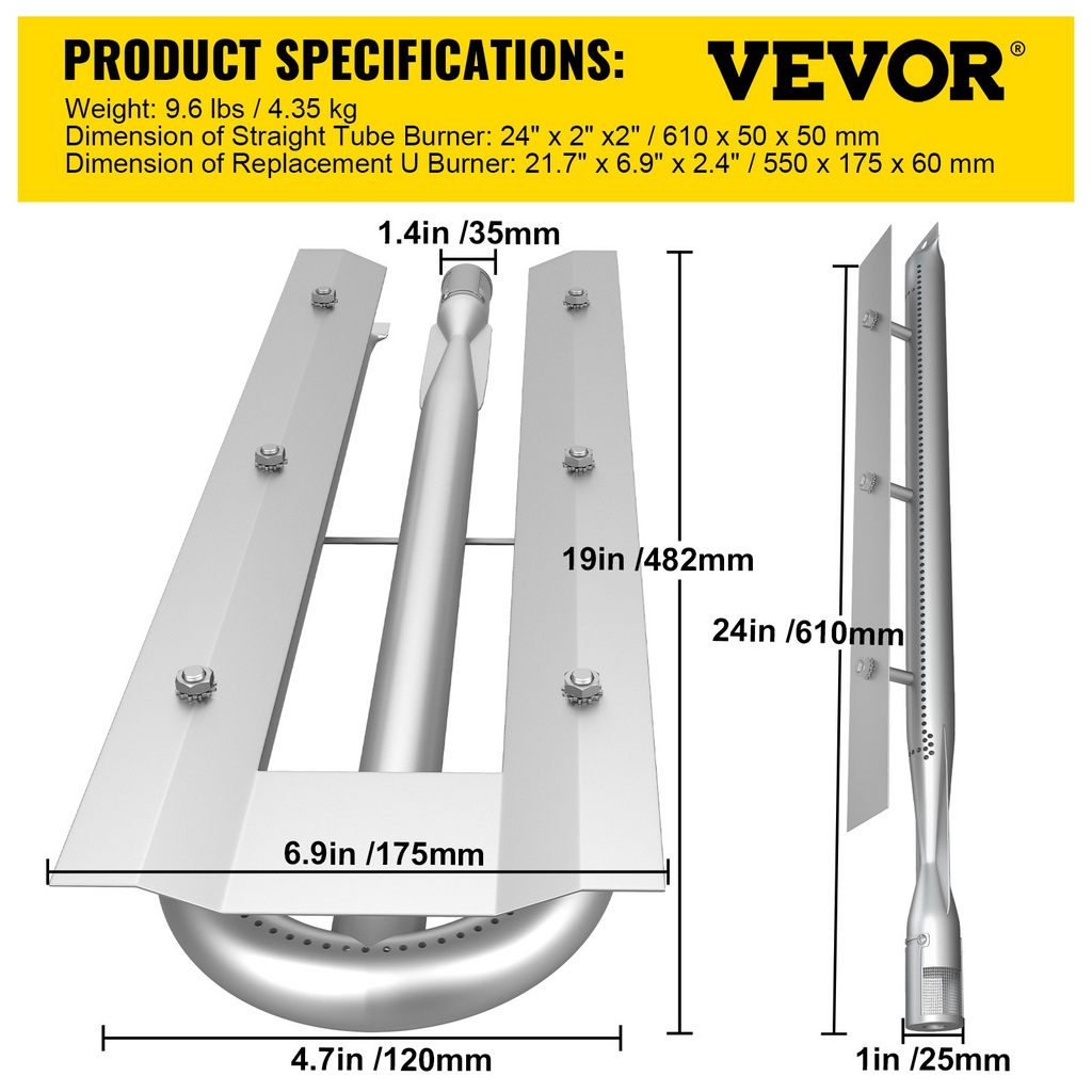 Repuestos para quemadores de barbacoa VEVOR kit con quemador de acero inoxidable 3 paquetes con aleta de aire para parrillas a gas