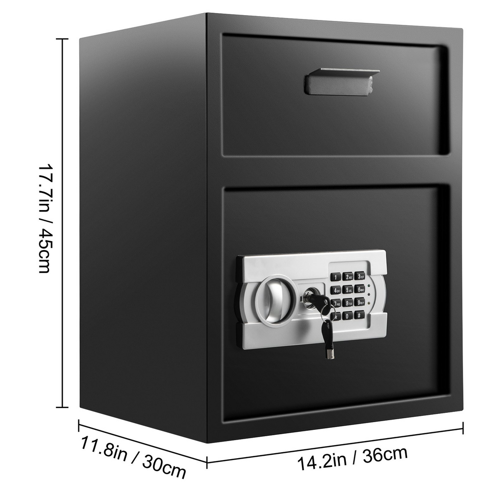 Caja fuerte digital VEVOR de 1,7 pies cúbicos fabricada en acero al carbono con cerradura de código electrónico y ranura para depósito con dos llaves de emergencia