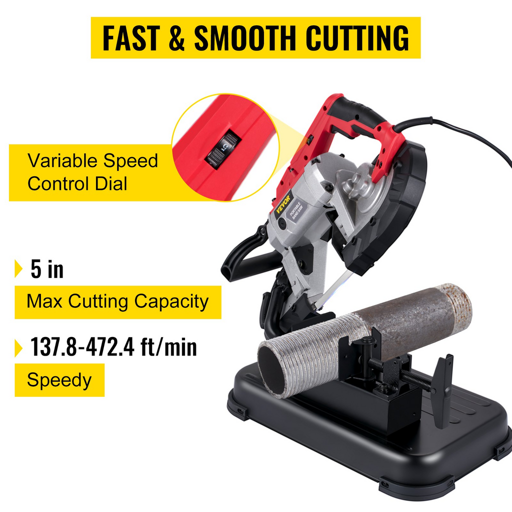 Sierra de cinta portátil VEVOR de 110 V con capacidad de corte de 5 pulgadas motor de 10 A