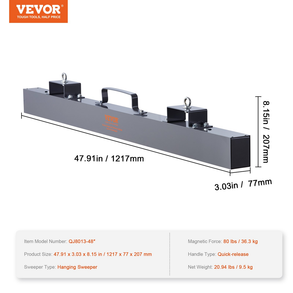 VEVOR Barredora magnética colgante de 48 pulgadas 67 libras