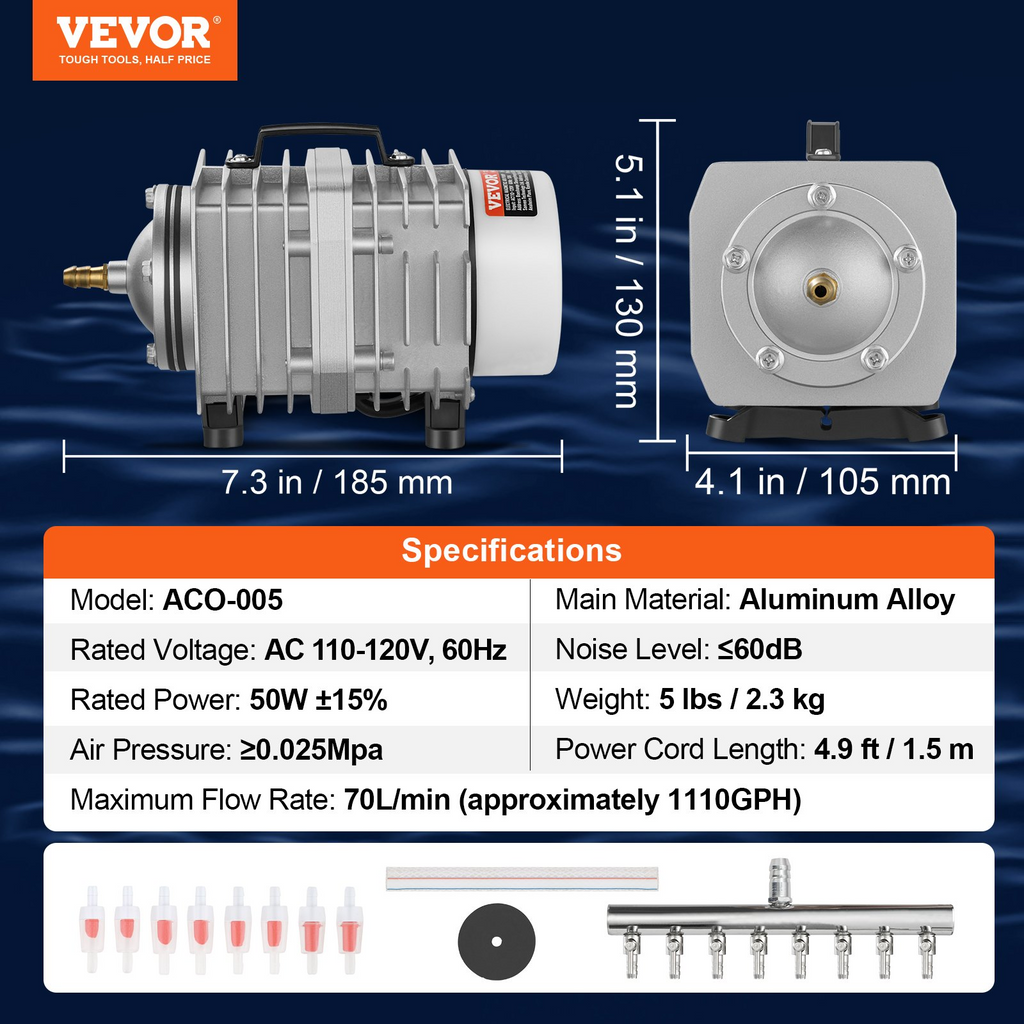 Bomba de aire comercial electromagnética VEVOR 50 W 1110 GPH