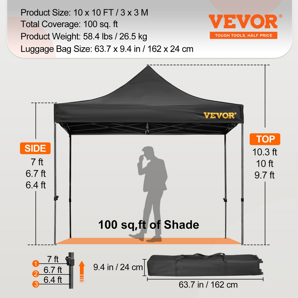 VEVOR Carpa plegable con dosel 10 x 10 pies