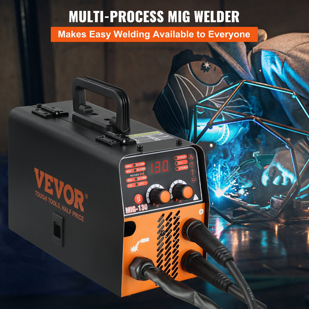 VEVOR MIG Welder, 130A Flux Core Welder, 3 in 1 Combo MMA/MIG/LIFT TIG Welder Machine, Portable MIG-130 Welding Machine IGBT Inverter, Automatic Wire Feeding Welder for Stainless Steel, Carbon Steel