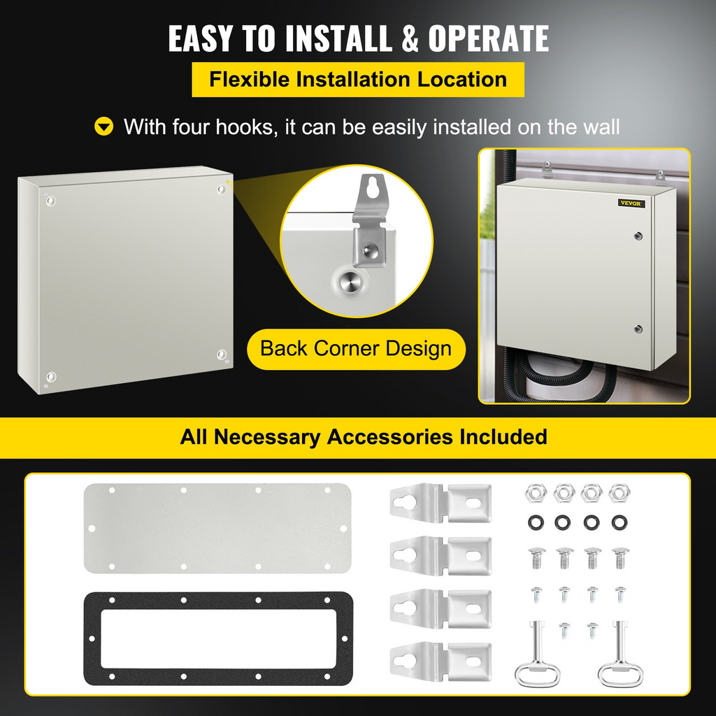 Caja de acero NEMA VEVOR, caja eléctrica de acero NEMA 4X de 24 x 24 x 8'', resistente al agua y al polvo IP66.