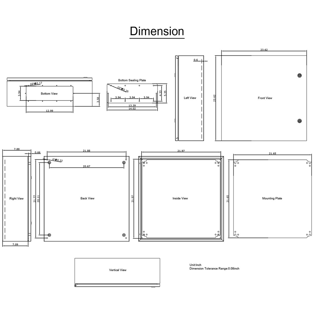 Caja de acero NEMA VEVOR, caja eléctrica de acero NEMA 4X de 24 x 24 x 8'', resistente al agua y al polvo IP66.