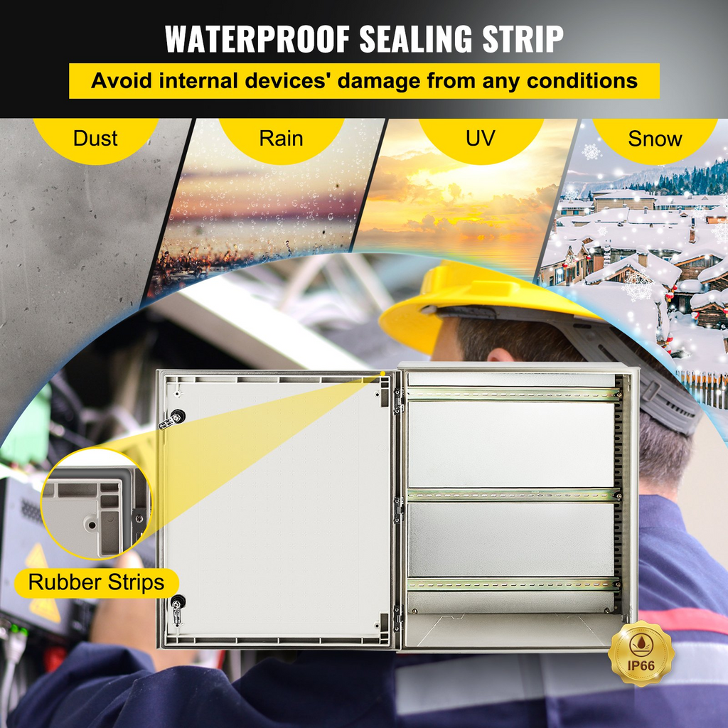 Caja de acero NEMA VEVOR, caja eléctrica de fibra de vidrio NEMA 4X de 24 x 20 x 9'', resistente al agua y al polvo IP66,