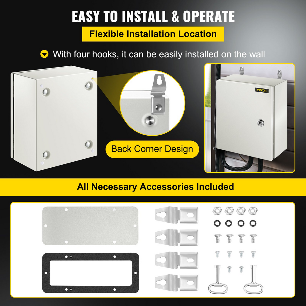 Caja de acero NEMA VEVOR, caja eléctrica de acero NEMA 4X de 12 x 10 x 6'', resistente al agua y al polvo IP66.