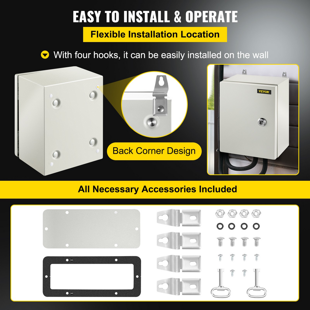 Caja de acero NEMA VEVOR, caja eléctrica de acero NEMA 4X de 10 x 8 x 6'', resistente al agua y al polvo IP66.