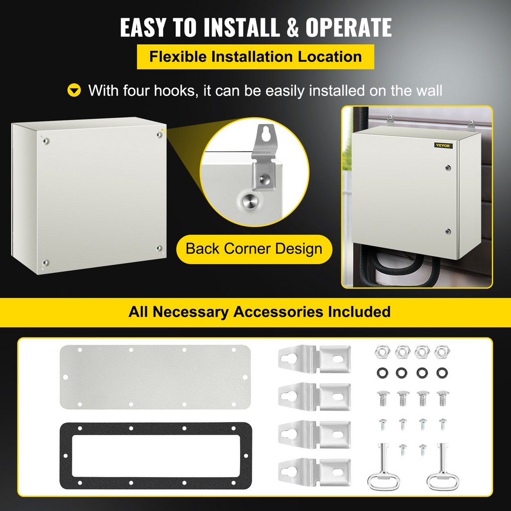 Caja de acero NEMA VEVOR, caja eléctrica de acero NEMA 4X de 24 x 24 x 12'', resistente al agua y al polvo IP66.