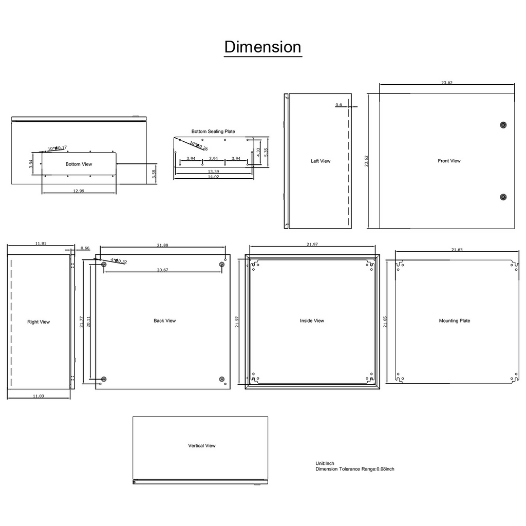 Caja de acero NEMA VEVOR, caja eléctrica de acero NEMA 4X de 24 x 24 x 12'', resistente al agua y al polvo IP66.